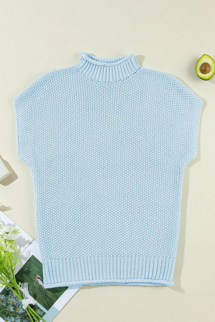 Iceland Blue High Neck Bat Short Sleeve Sweater - Fashion Queen -  9