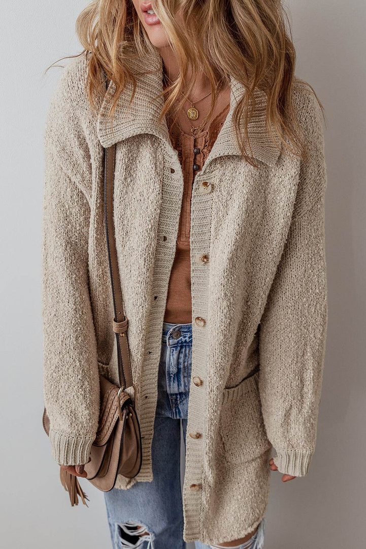 Jet Stream Collared Drop Shoulder Button Up Cardigan with Pocket - Fashion Queen -  5