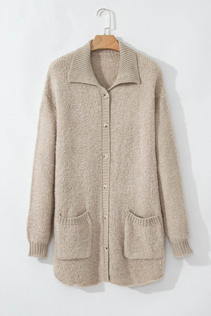 Jet Stream Collared Drop Shoulder Button Up Cardigan with Pocket - Fashion Queen -  6