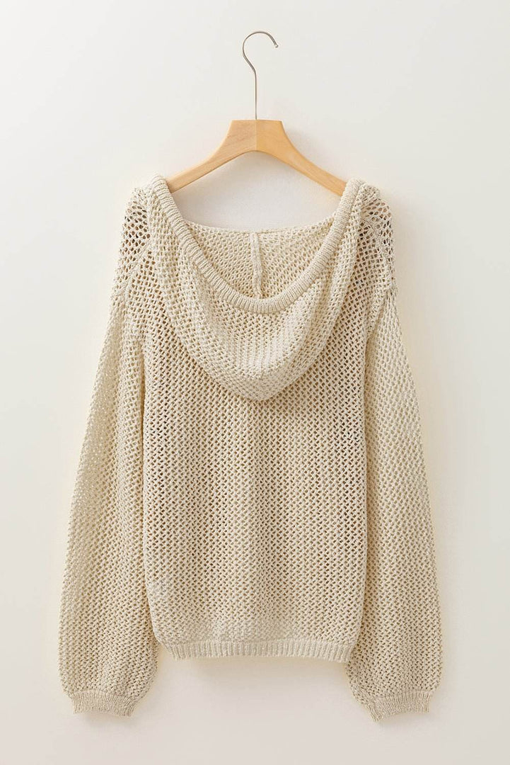 Jet Stream Hollow-out Kangaroo Pocket V Neck Hooded Sweater - Fashion Queen -  9