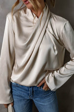 Load image into Gallery viewer, Jet Stream Satin Cross Front Slit Back Blouse - Fashion Queen -  4
