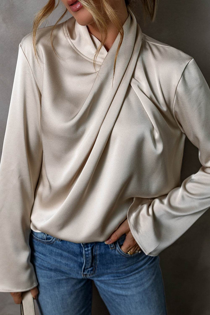 Jet Stream Satin Cross Front Slit Back Blouse - Fashion Queen -  4