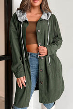 Load image into Gallery viewer, Jungle Green Oversized Corduroy Contrast Hooded Shacket - Fashion Queen -  1
