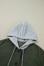 Load image into Gallery viewer, Jungle Green Oversized Corduroy Contrast Hooded Shacket - Fashion Queen -  11
