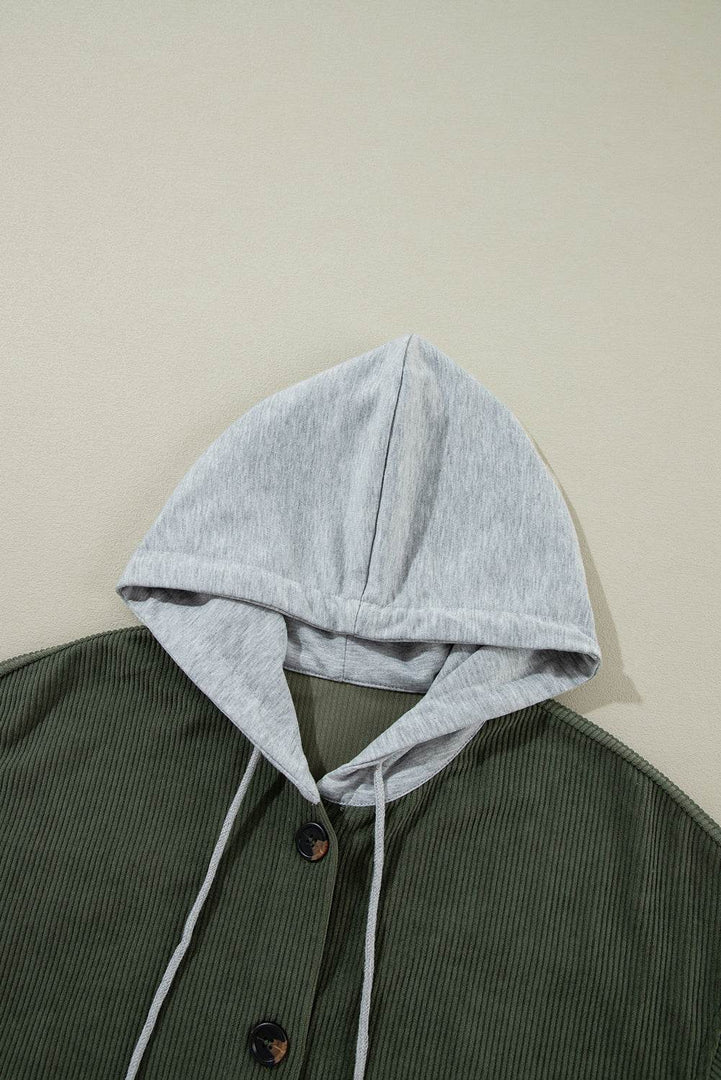 Jungle Green Oversized Corduroy Contrast Hooded Shacket - Fashion Queen -  11