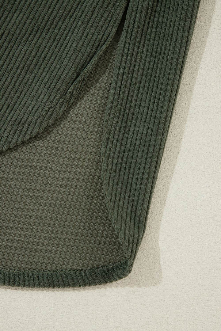 Jungle Green Oversized Corduroy Contrast Hooded Shacket - Fashion Queen -  14