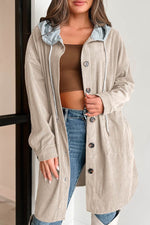Load image into Gallery viewer, Jungle Green Oversized Corduroy Contrast Hooded Shacket - Fashion Queen -  21
