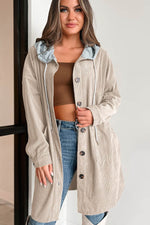Load image into Gallery viewer, Jungle Green Oversized Corduroy Contrast Hooded Shacket - Fashion Queen -  23
