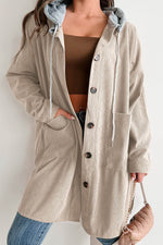 Load image into Gallery viewer, Jungle Green Oversized Corduroy Contrast Hooded Shacket - Fashion Queen -  24
