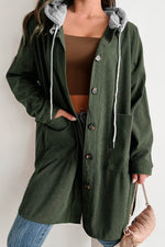 Load image into Gallery viewer, Jungle Green Oversized Corduroy Contrast Hooded Shacket - Fashion Queen -  7
