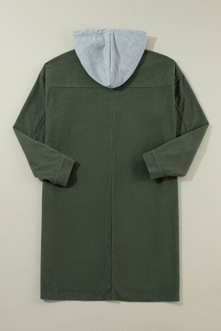 Jungle Green Oversized Corduroy Contrast Hooded Shacket - Fashion Queen -  9