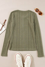 Load image into Gallery viewer, Jungle Green Ribbed Knit Half Button Slim Fit Blouse - Fashion Queen -  6
