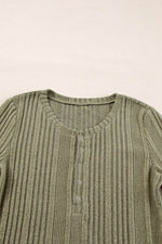 Load image into Gallery viewer, Jungle Green Ribbed Knit Half Button Slim Fit Blouse - Fashion Queen -  7

