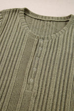 Load image into Gallery viewer, Jungle Green Ribbed Knit Half Button Slim Fit Blouse - Fashion Queen -  8

