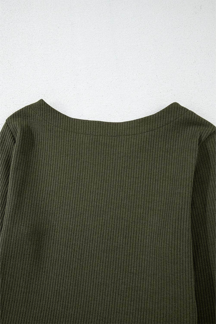 Jungle Green Ribbed Side Slit Ruched Slim Fit Long Sleeve Mini Dress - Fashion Queen -  11