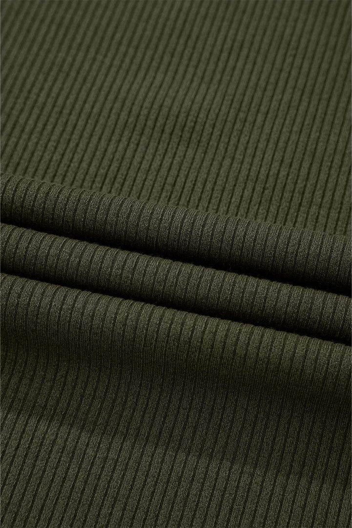 Jungle Green Ribbed Side Slit Ruched Slim Fit Long Sleeve Mini Dress - Fashion Queen -  12