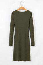 Load image into Gallery viewer, Jungle Green Ribbed Side Slit Ruched Slim Fit Long Sleeve Mini Dress - Fashion Queen -  6
