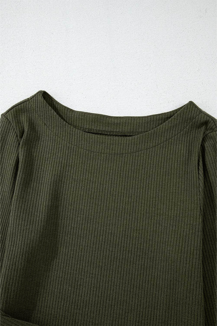 Jungle Green Ribbed Side Slit Ruched Slim Fit Long Sleeve Mini Dress - Fashion Queen -  7