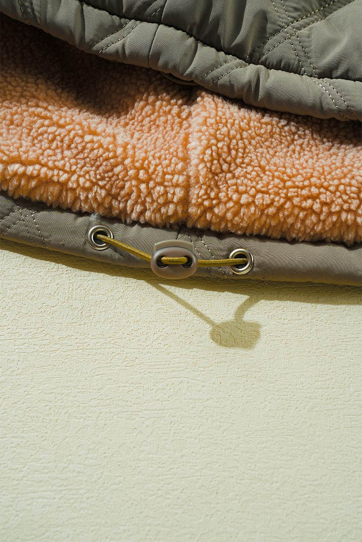 Jungle Green Teddy Collar Flap Pockets Quilted Puffer Jacket - Fashion Queen -  12