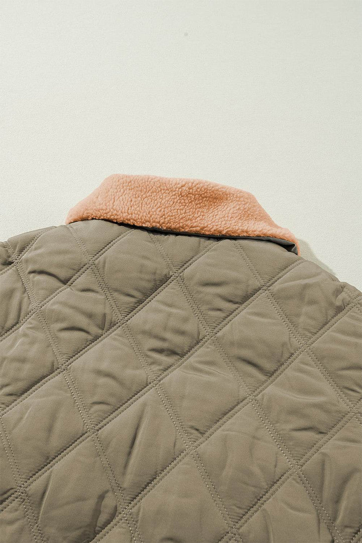Jungle Green Teddy Collar Flap Pockets Quilted Puffer Jacket - Fashion Queen -  13