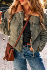 Load image into Gallery viewer, Jungle Green Teddy Collar Flap Pockets Quilted Puffer Jacket - Fashion Queen -  3
