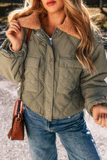 Load image into Gallery viewer, Jungle Green Teddy Collar Flap Pockets Quilted Puffer Jacket - Fashion Queen -  4
