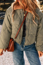 Load image into Gallery viewer, Jungle Green Teddy Collar Flap Pockets Quilted Puffer Jacket - Fashion Queen -  5
