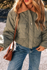 Load image into Gallery viewer, Jungle Green Teddy Collar Flap Pockets Quilted Puffer Jacket - Fashion Queen -  6
