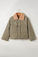 Load image into Gallery viewer, Jungle Green Teddy Collar Flap Pockets Quilted Puffer Jacket - Fashion Queen -  7
