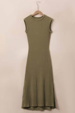 Load image into Gallery viewer, Jungle Green Waffle Knit Sleeveless Long Dress with Slits - Fashion Queen -  11
