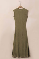 Load image into Gallery viewer, Jungle Green Waffle Knit Sleeveless Long Dress with Slits - Fashion Queen -  12
