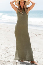 Load image into Gallery viewer, Jungle Green Waffle Knit Sleeveless Long Dress with Slits - Fashion Queen -  4
