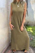 Load image into Gallery viewer, Jungle Green Waffle Knit Sleeveless Long Dress with Slits - Fashion Queen -  8

