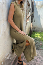 Load image into Gallery viewer, Jungle Green Waffle Knit Sleeveless Long Dress with Slits - Fashion Queen -  9
