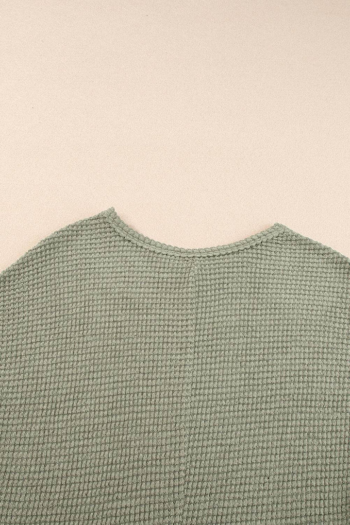 Jungle Green Waffle Texture Curved Hem Side Slit T-shirt Dress - Fashion Queen -  9