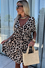 Load image into Gallery viewer, Khaki Cheetah Print Backless V Neck Loose Fit Mini Dress - Fashion Queen -  10
