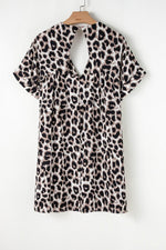 Load image into Gallery viewer, Khaki Cheetah Print Backless V Neck Loose Fit Mini Dress - Fashion Queen -  13
