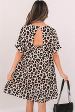 Load image into Gallery viewer, Khaki Cheetah Print Backless V Neck Loose Fit Mini Dress - Fashion Queen -  2
