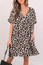 Load image into Gallery viewer, Khaki Cheetah Print Backless V Neck Loose Fit Mini Dress - Fashion Queen -  7
