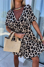 Load image into Gallery viewer, Khaki Cheetah Print Backless V Neck Loose Fit Mini Dress - Fashion Queen -  8
