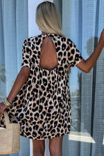 Load image into Gallery viewer, Khaki Cheetah Print Backless V Neck Loose Fit Mini Dress - Fashion Queen -  9
