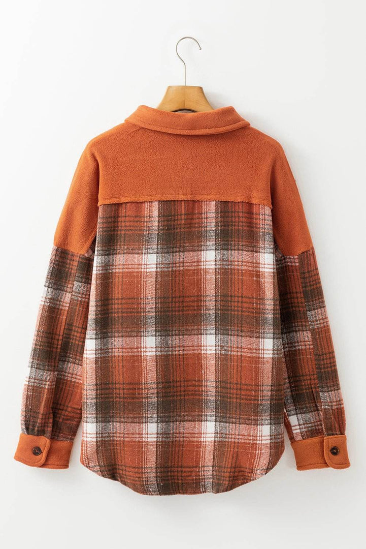 Khaki Colorblock Plaid Pattern Flap Pockets Buttoned Shacket - Fashion Queen -  4