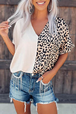 Load image into Gallery viewer, Khaki Contrast Leopard Color Block Blouse - Fashion Queen -  1
