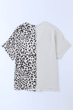 Load image into Gallery viewer, Khaki Contrast Leopard Color Block Blouse - Fashion Queen -  13

