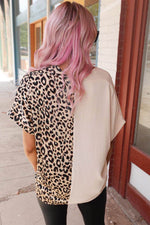 Load image into Gallery viewer, Khaki Contrast Leopard Color Block Blouse - Fashion Queen -  2
