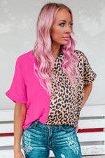 Load image into Gallery viewer, Khaki Contrast Leopard Color Block Blouse - Fashion Queen -  23
