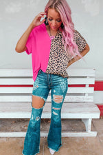 Load image into Gallery viewer, Khaki Contrast Leopard Color Block Blouse - Fashion Queen -  24
