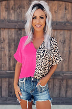 Load image into Gallery viewer, Khaki Contrast Leopard Color Block Blouse - Fashion Queen -  25
