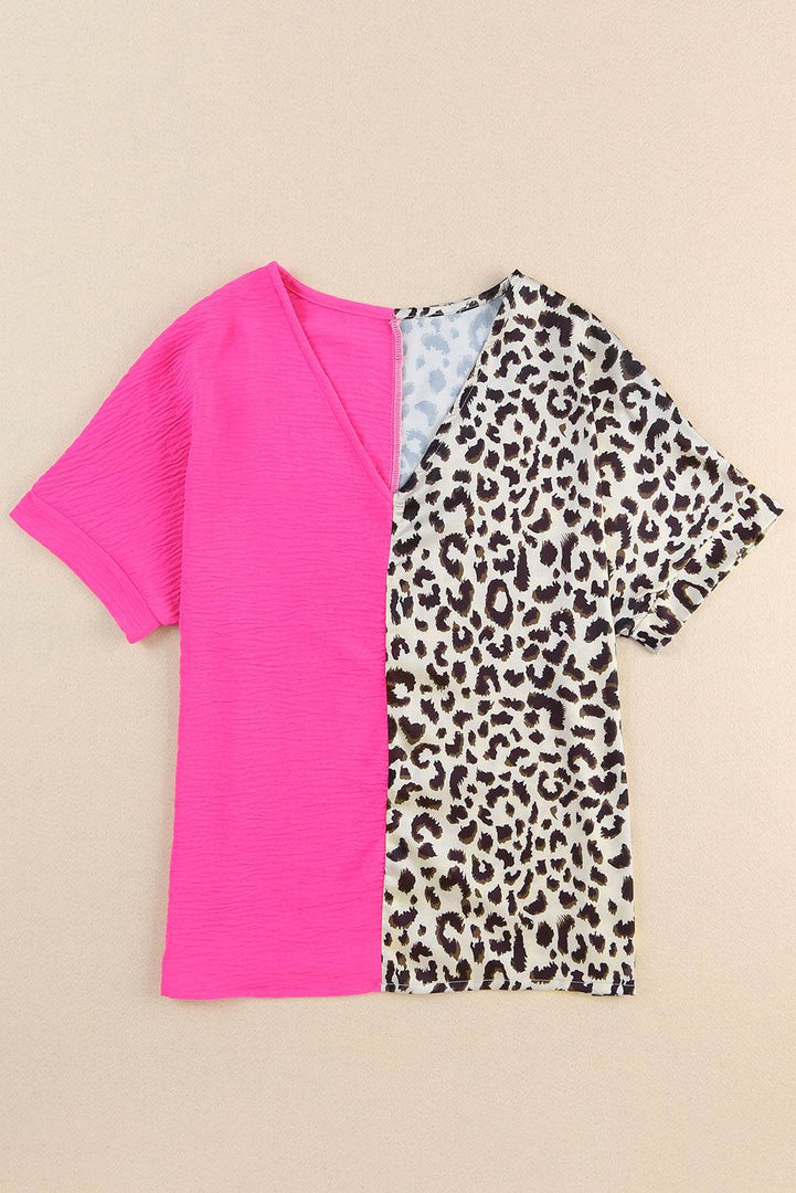Khaki Contrast Leopard Color Block Blouse - Fashion Queen -  27
