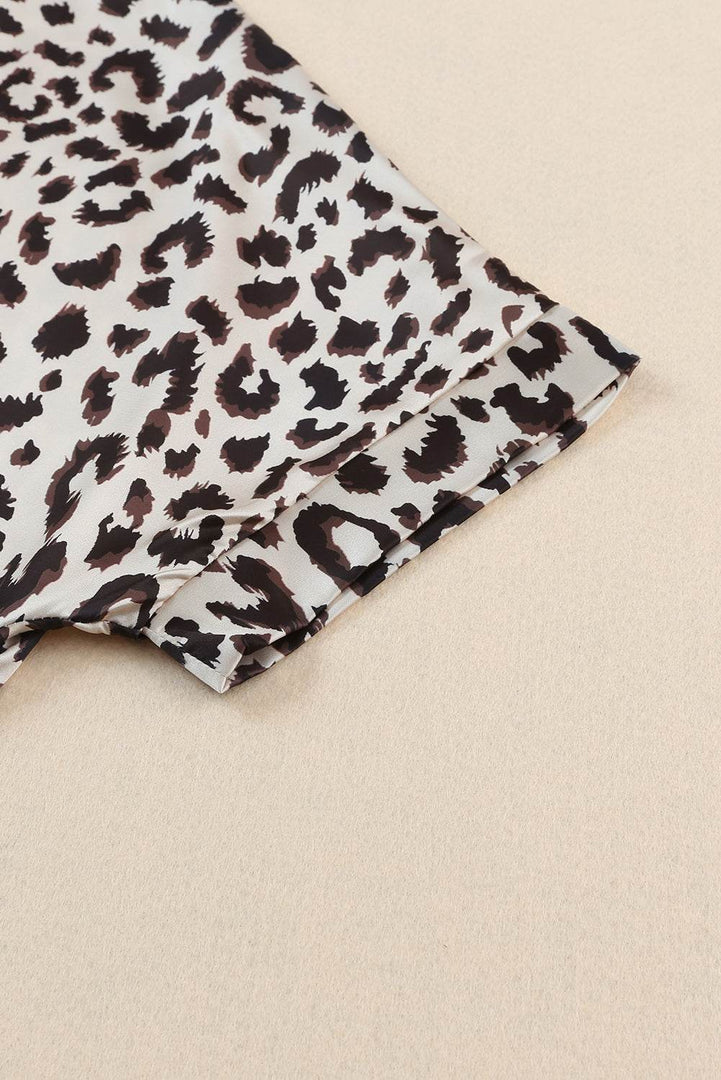 Khaki Contrast Leopard Color Block Blouse - Fashion Queen -  30